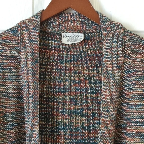 Kimlon 80's Vintage Chunky Rainbow Space Dye Knit Open Front Cardigan Sweater S - Picture 2 of 10